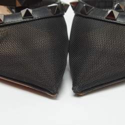 Pre Owned Valentino Black Leather and Mesh Rockstud Heel Mules Size 39