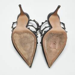 Pre Owned Valentino Black Leather and Mesh Rockstud Heel Mules Size 39