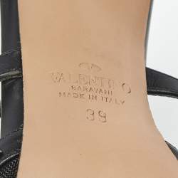 Pre Owned Valentino Black Leather and Mesh Rockstud Heel Mules Size 39