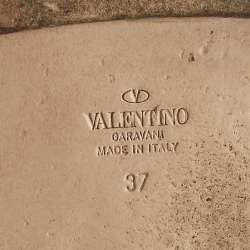 Pre Owned Valentino Beige Leather Vlogo Signature Flat Slide Sandals Size 37