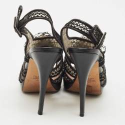 Pre Owned Valentino Black Leather and Lace Flower Embellished Platform Slingback Sandals Size 40