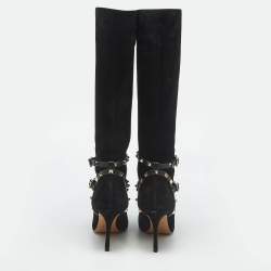 مملوكة مسبقًا بوت للركبة فالنتينو سويدي أسود روكستد مقاس 41