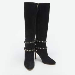 مملوكة مسبقًا بوت للركبة فالنتينو سويدي أسود روكستد مقاس 41