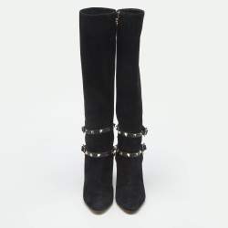 مملوكة مسبقًا بوت للركبة فالنتينو سويدي أسود روكستد مقاس 41