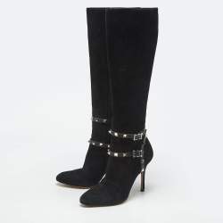 مملوكة مسبقًا بوت للركبة فالنتينو سويدي أسود روكستد مقاس 41