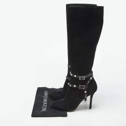 مملوكة مسبقًا بوت للركبة فالنتينو سويدي أسود روكستد مقاس 41
