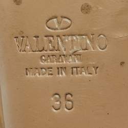 Pre Owned Valentino Beige Patent Leather Rockstud Ankle Strap Pumps Size 36