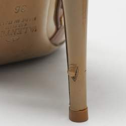 Pre Owned Valentino Beige Patent Leather Rockstud Ankle Strap Pumps Size 36
