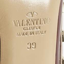 Pre Owned حذاء كعب عالي فالنتينو جلد برغندي/بيج لامع سير كاحل مرصع روكستد مقاس 38