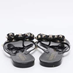 Pre Owned Valentino Black Jelly Rockstud Bow Thong Flats Size 39