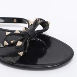 Pre Owned Valentino Black Jelly Rockstud Bow Thong Flats Size 39