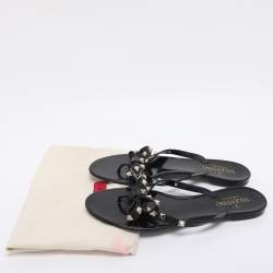 Pre Owned Valentino Black Jelly Rockstud Bow Thong Flats Size 39