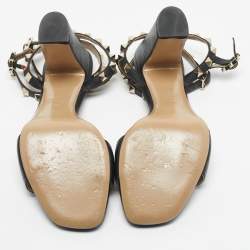Pre Owned Valentino Black Leather Rockstud Double Strap Sandals Size 39