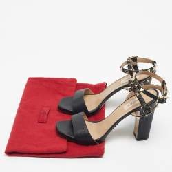 Pre Owned Valentino Black Leather Rockstud Double Strap Sandals Size 39