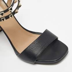 Pre Owned Valentino Black Leather Rockstud Double Strap Sandals Size 39