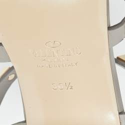 Pre Owned Valentino Grey Leather Rockstud Ankle Strap Sandals Size 39.5