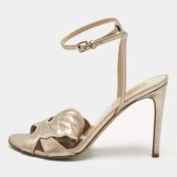 Pre Owned Valentino Gold  Leather Angelicouture Ankle Strap Sandals Size 37