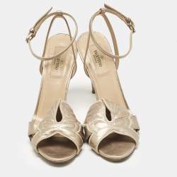 Pre Owned Valentino Gold  Leather Angelicouture Ankle Strap Sandals Size 37