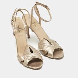 Pre Owned Valentino Gold  Leather Angelicouture Ankle Strap Sandals Size 37