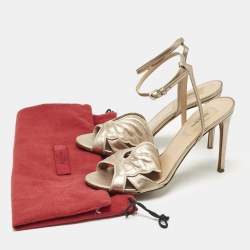 Pre Owned Valentino Gold  Leather Angelicouture Ankle Strap Sandals Size 37