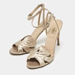 Pre Owned Valentino Gold  Leather Angelicouture Ankle Strap Sandals Size 37
