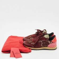 Pre Owned Valentino Multicolor Lace and Leather Rockrunner Sneakers Size 38