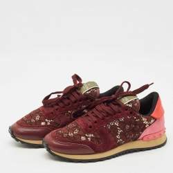 Pre Owned Valentino Multicolor Lace and Leather Rockrunner Sneakers Size 38