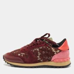 Pre Owned Valentino Multicolor Lace and Leather Rockrunner Sneakers Size 38