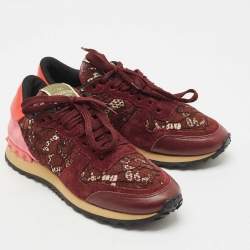 Pre Owned Valentino Multicolor Lace and Leather Rockrunner Sneakers Size 38