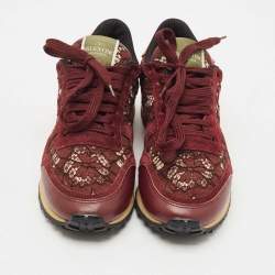 Pre Owned Valentino Multicolor Lace and Leather Rockrunner Sneakers Size 38