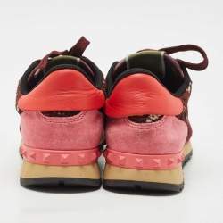 Pre Owned Valentino Multicolor Lace and Leather Rockrunner Sneakers Size 38