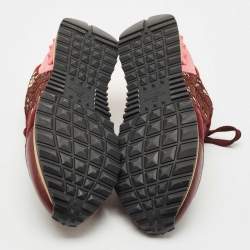 Pre Owned Valentino Multicolor Lace and Leather Rockrunner Sneakers Size 38