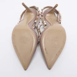 Pre Owned حذاء كعب عالي فالنتينو سير كاحل جلد لامع روكستد أحمر/بيج مقاس 36.5