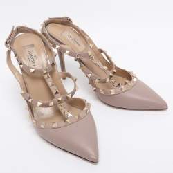 Pre Owned حذاء كعب عالي فالنتينو سير كاحل جلد لامع روكستد أحمر/بيج مقاس 36.5