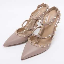 Pre Owned حذاء كعب عالي فالنتينو سير كاحل جلد لامع روكستد أحمر/بيج مقاس 36.5