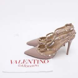 Pre Owned حذاء كعب عالي فالنتينو سير كاحل جلد لامع روكستد أحمر/بيج مقاس 36.5