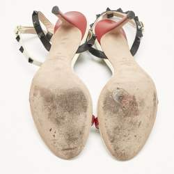 Pre Owned Valentino Tricolor Leather Rockstud Ankle Strap Sandals Size 40