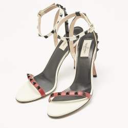 Pre Owned Valentino Tricolor Leather Rockstud Ankle Strap Sandals Size 40