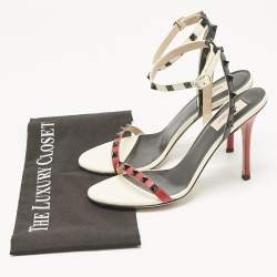 Pre Owned Valentino Tricolor Leather Rockstud Ankle Strap Sandals Size 40