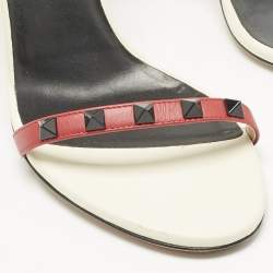 Pre Owned Valentino Tricolor Leather Rockstud Ankle Strap Sandals Size 40