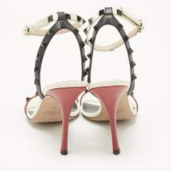 Pre Owned Valentino Tricolor Leather Rockstud Ankle Strap Sandals Size 40