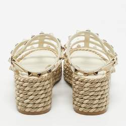 Pre Owned Valentino Cream Leather Rockstud Wedge Sandals Size 36