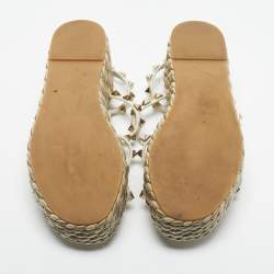 Pre Owned Valentino Cream Leather Rockstud Wedge Sandals Size 36
