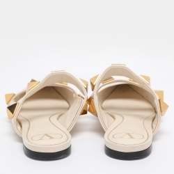 Pre Owned Valentino Cream Leather Roman Stud Flat Mules Size 38