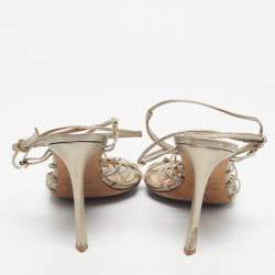 Pre Owned Valentino Gold Leather Studded Lace Up Sandals Size 36.5