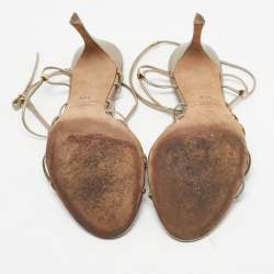 Pre Owned Valentino Gold Leather Studded Lace Up Sandals Size 36.5