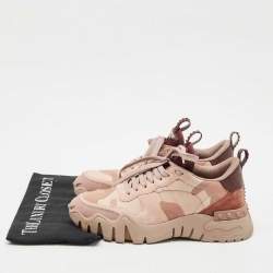 Pre Owned Valentino Two Tone  Camo Print Canvas and Leather Rockrunner Sneakers Size 38