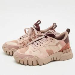 Pre Owned Valentino Two Tone  Camo Print Canvas and Leather Rockrunner Sneakers Size 38