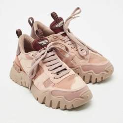 Pre Owned Valentino Two Tone  Camo Print Canvas and Leather Rockrunner Sneakers Size 38