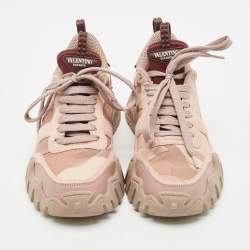 Pre Owned Valentino Two Tone  Camo Print Canvas and Leather Rockrunner Sneakers Size 38